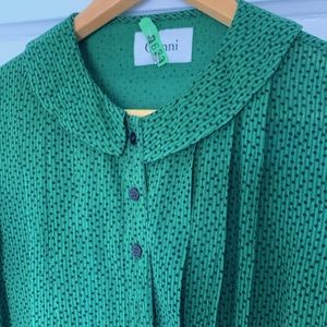 Ganni green polka dot blouse